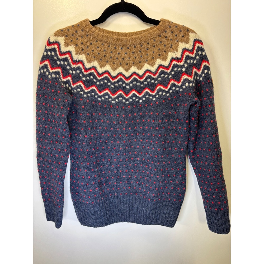 Fjallraven Ovik Structure Sweater Womens Small Navy Blue 100% Wool Fair Isle